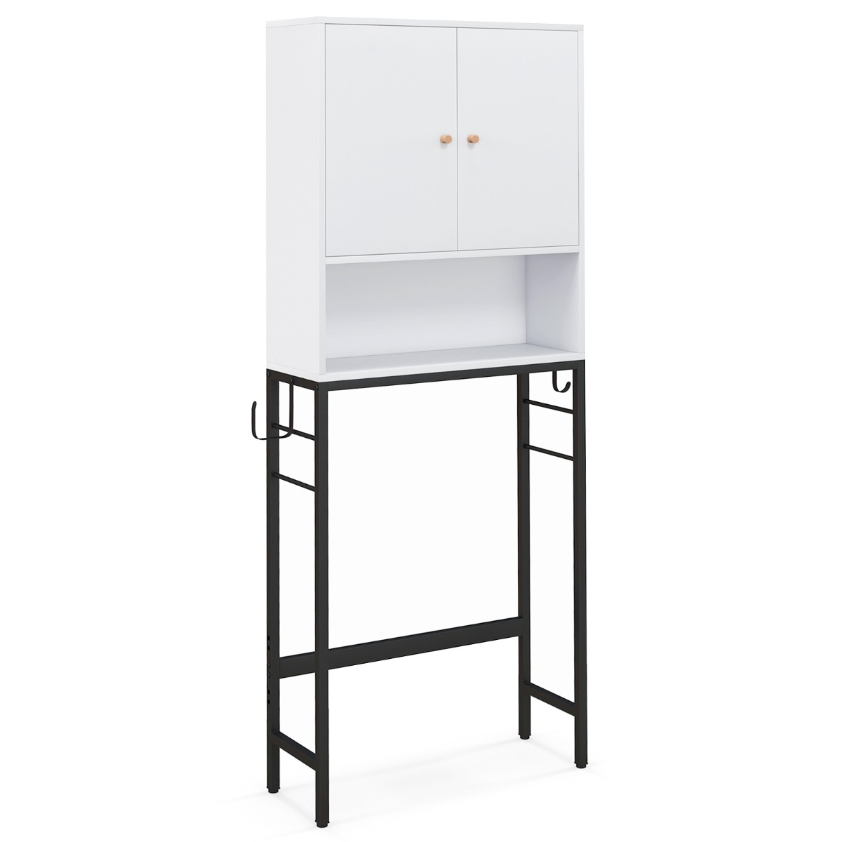 Costway Armoire de Rangement Au-dessus des Toilettes Autoportante avec 2 Portes Etagère Réglable Barre Inférieure Réglable Blanc
