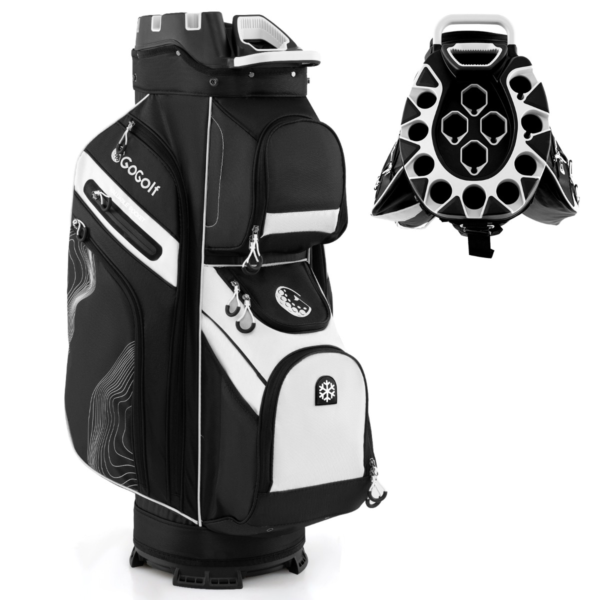 Costway Sac de Golf pour Chariot Sac de Golf Moulé avec Fermeture à Glissière et 14 Compartiments Pleine Longueur Sac de Golf Léger Noir