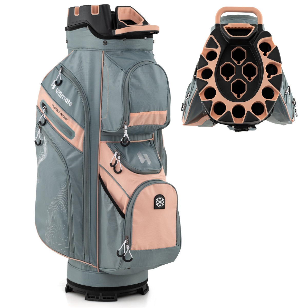 Costway Sac de Golf pour Chariot Sac de Golf Moulé avec Fermeture à Glissière et 14 Compartiments Pleine Longueur Sac de Golf Léger Orange