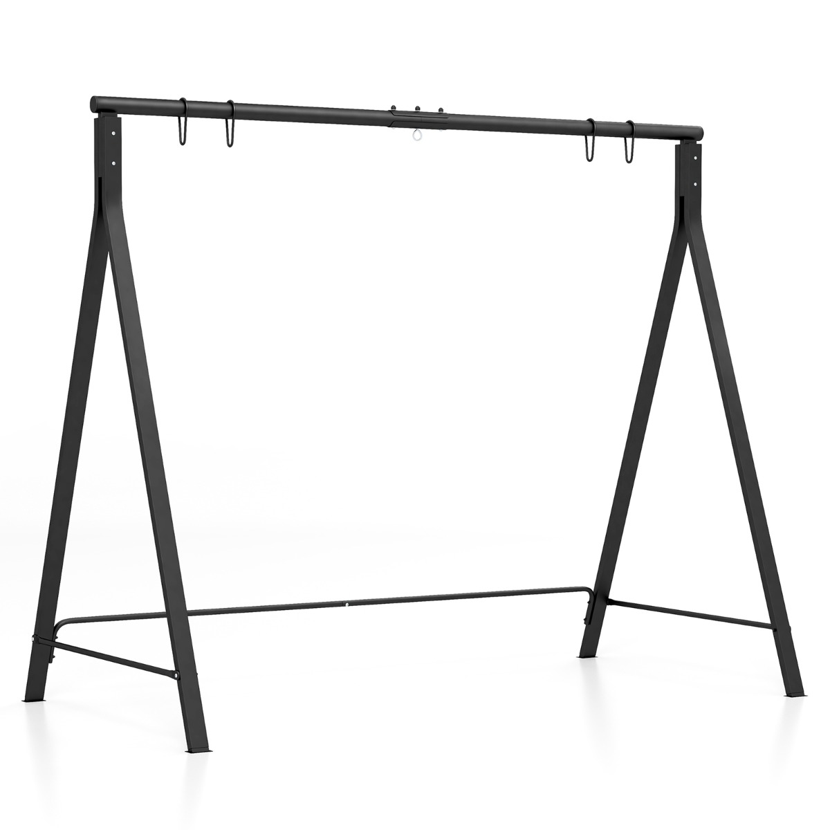 Costway Cadre de Balançoire de Porche en Métal Support de Balançoire avec Structure en A 5 Anneaux de Suspension pour Balançoire Soucoupe d'Arbre Noir