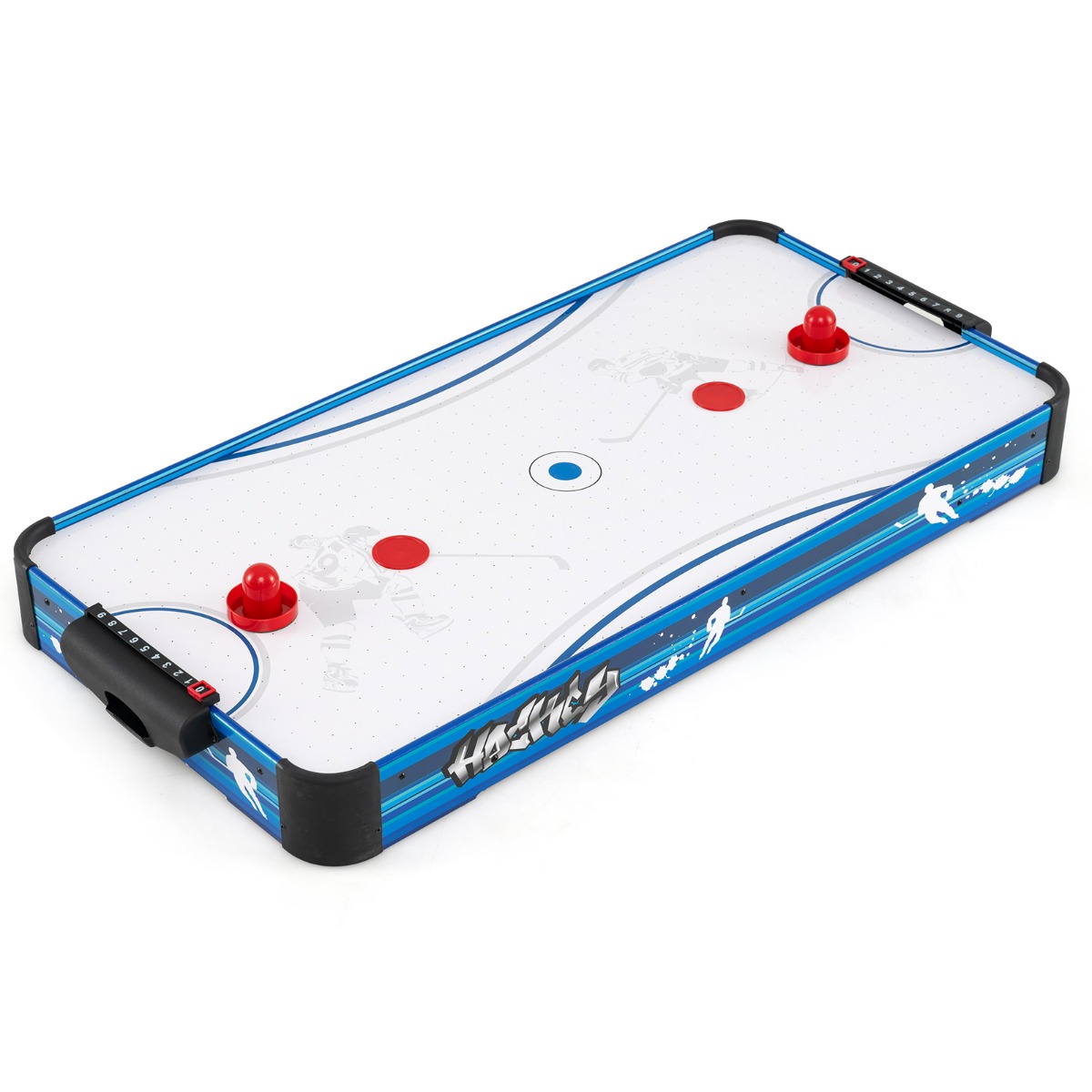Costway Table de Hockey Sur Table Table D'arcade de Hockey de 101 Cm avec Moteur de Ventilateur Électrique Puissant 12 V 2 Rondelles Bleu
