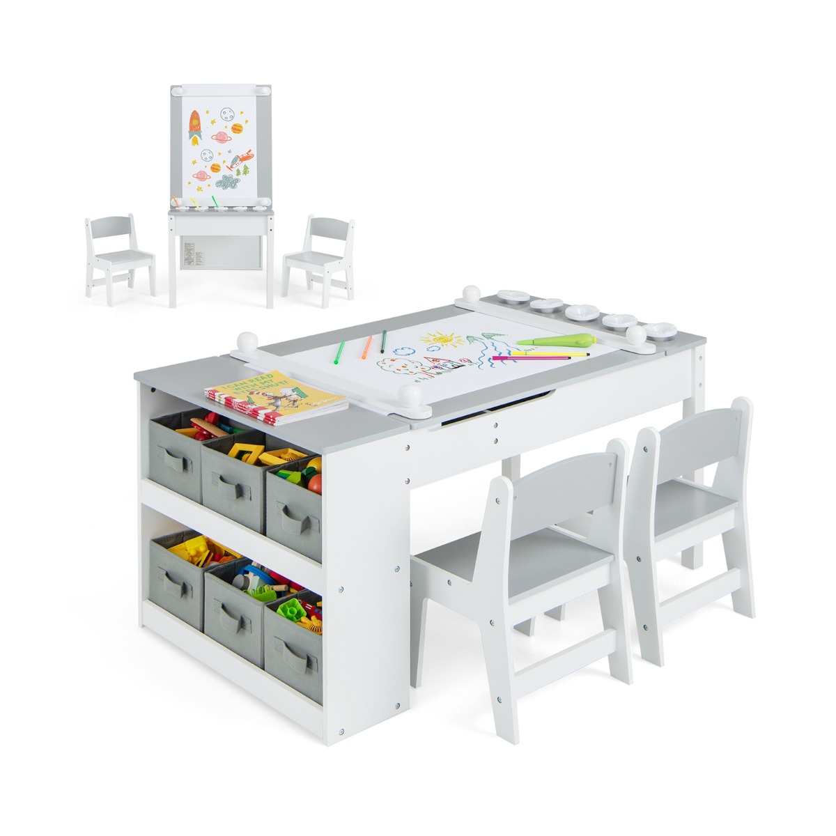 Table d'Activité et Chaises pour Enfants avec Plateau Gris