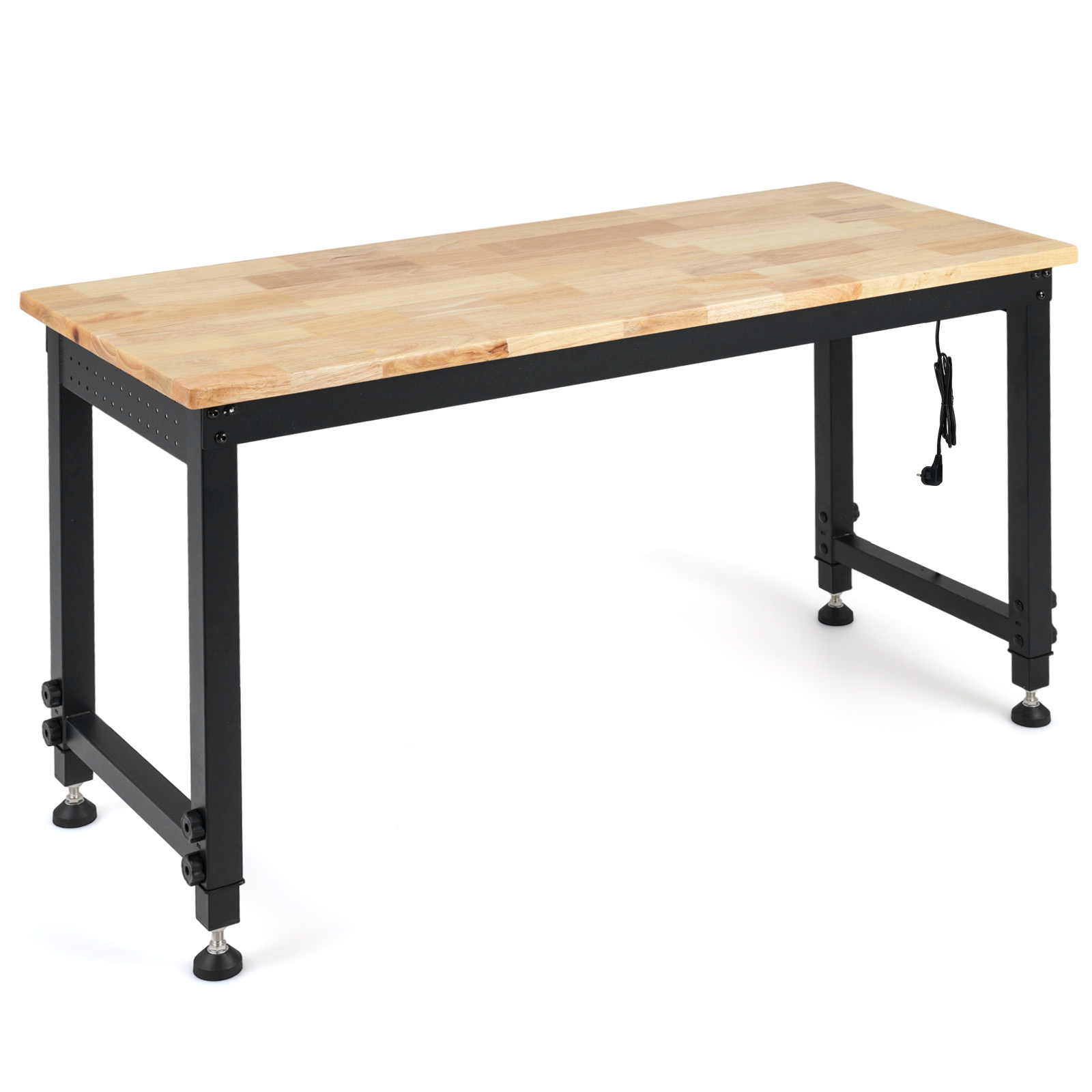 Costway Établi pour Atelier à Roulettes Verrouillables Hauteur Réglable 68-101 cm Station de Recharge Intégrée Charge 900 kg Naturel