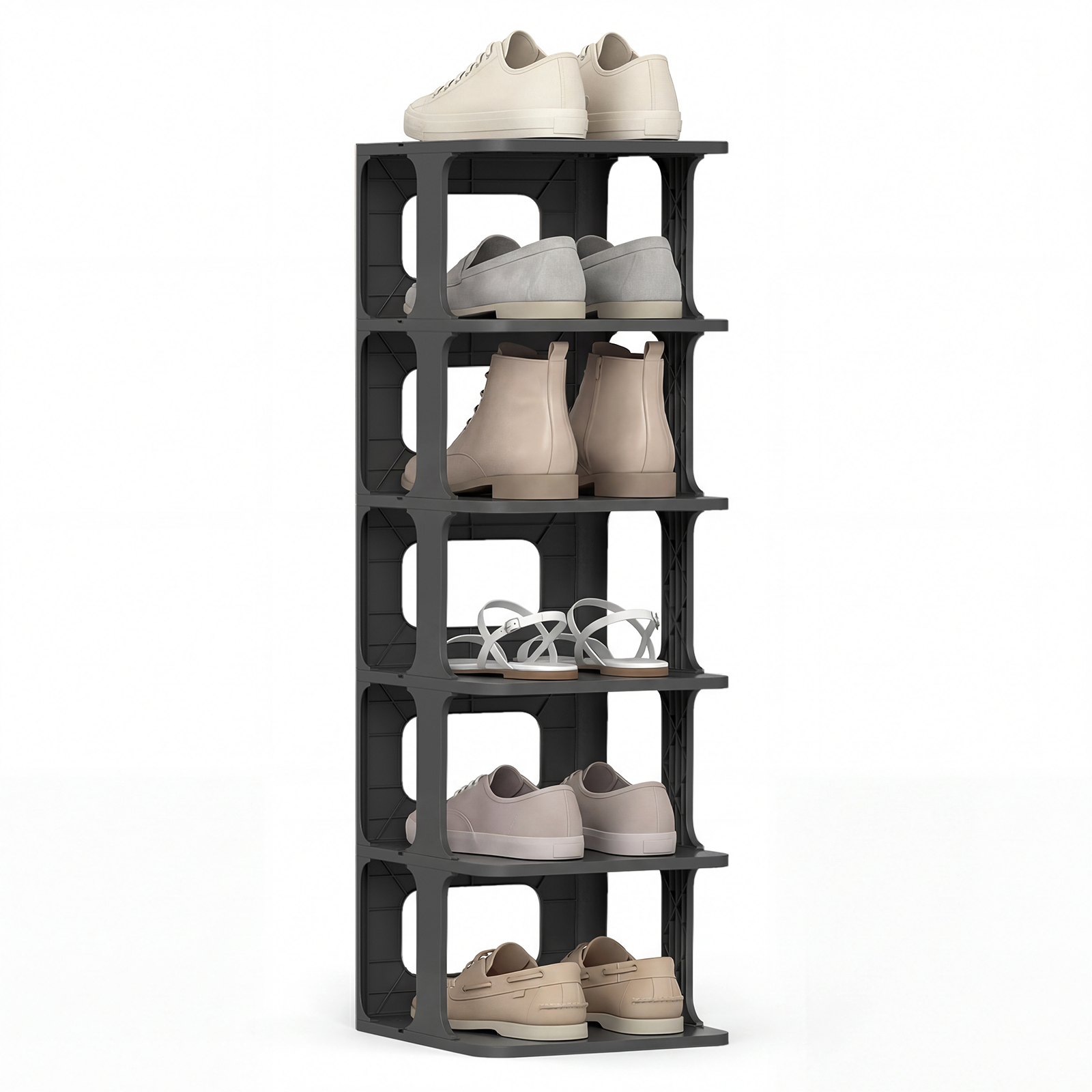 Costway Étagère à Chaussures Empilable à 6 Niveaux Organiseur de Chaussures Vertical Compact Étagère à Chaussures Étroite en Plastique Noir