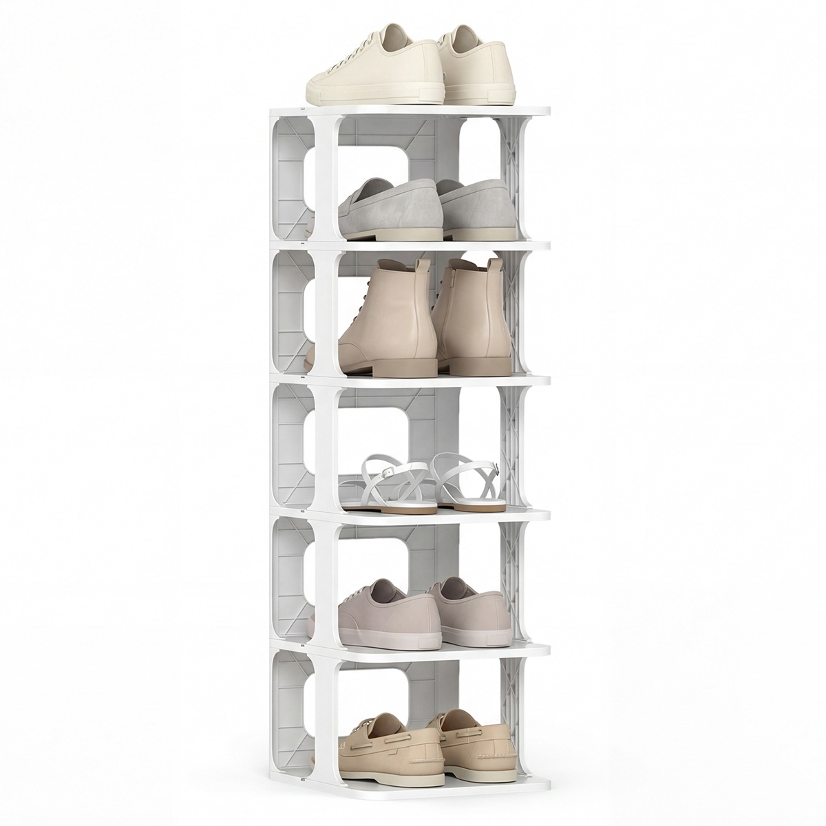 Costway Étagère à Chaussures Empilable à 6 Niveaux Organiseur de Chaussures Vertical Compact Étagère à Chaussures Étroite en Plastique Blanc