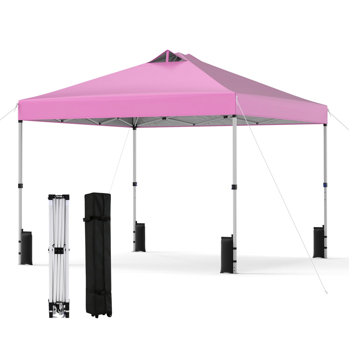Costway Tonnelle de Jardin 3x3 m Tente Pop-Up, Montage Instantané Toit à Revêtement Argenté Gazebo Portable avec 4 Sacs de Sable Rose