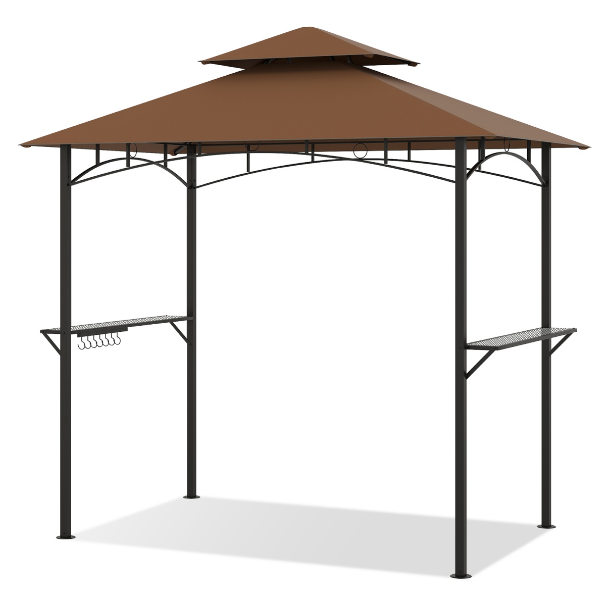 Costway 240 x 151 cm Tonnelle pour Barbecue Abri à Double Toit pour Grill avec 2 Étagères 7 Crochets Structure Métallique Abri Barbecue Café