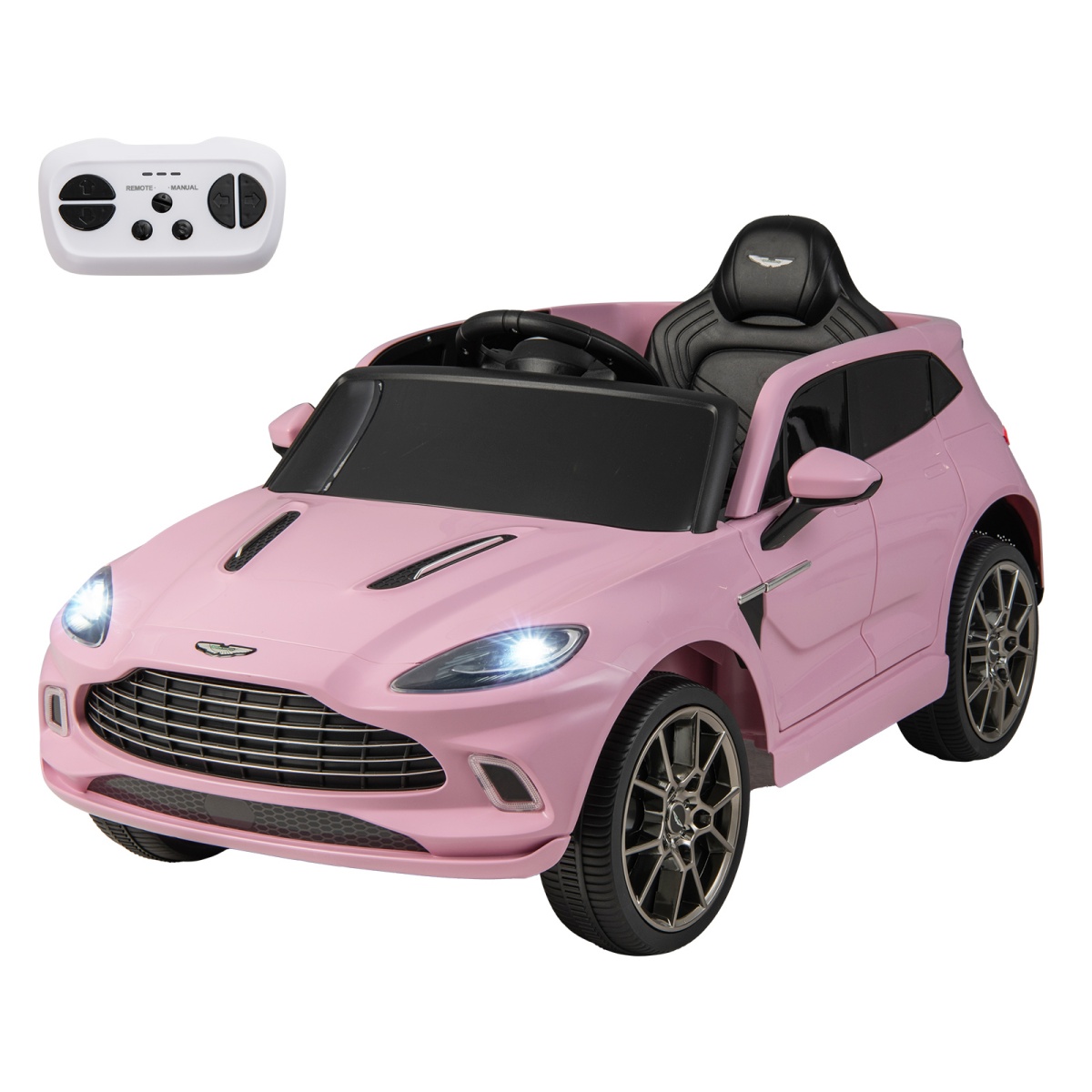 Costway Voiture Électrique pour Enfants Voiture 2V avec télécommande sous Licence Aston Martin avec Klaxon Musique et Lumières LED pour 3-8 Ans Rose