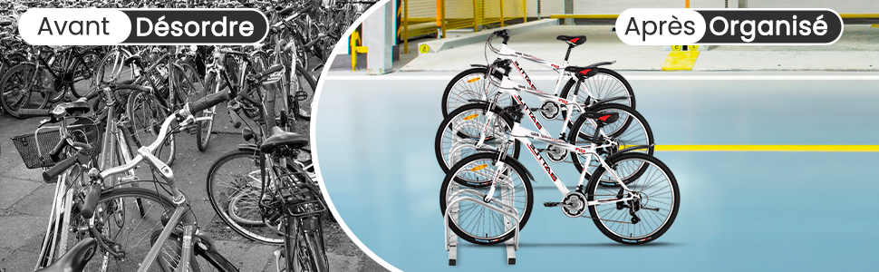 Range vélo en acier pour 6 vélos sur 2 niveaux. Râtelier à fixer au sol.