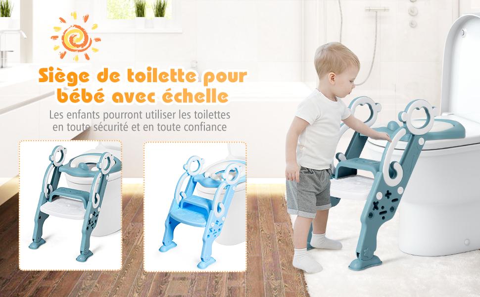 Siege de Toilette pour Enfants Pliable et Hauteur Réglable en PP&PVC Convient aux Enfants 1-8 Ans Bleu