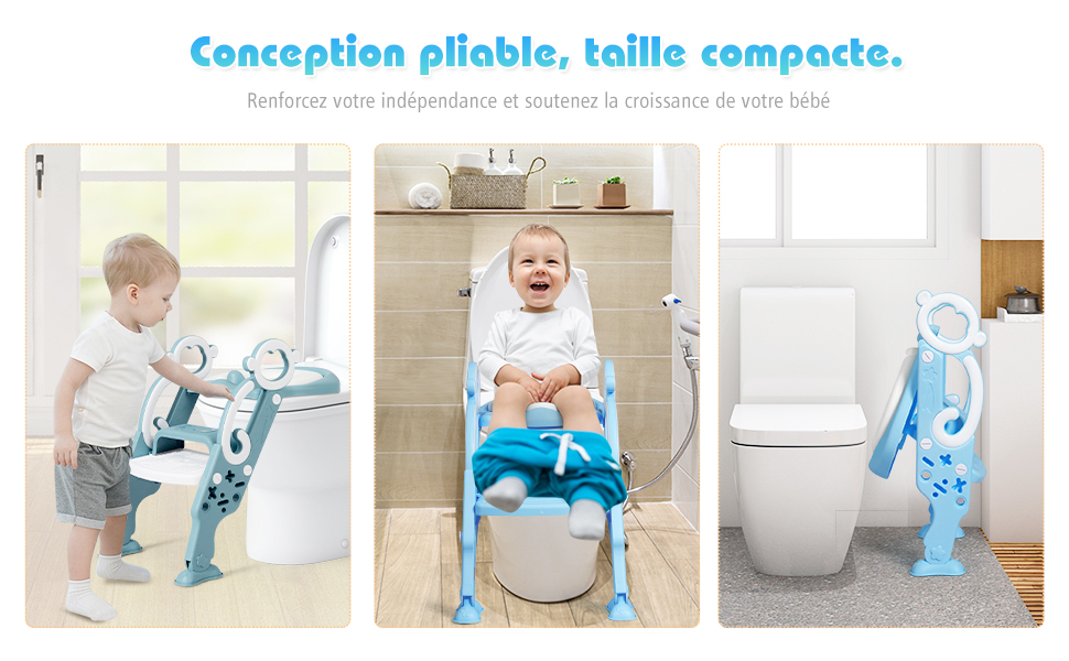 Siège de Toilette pour Enfants Pliable et Hauteur Réglable en PP&PVC  Convient aux Enfants 1-8 Ans Bleu - Costway