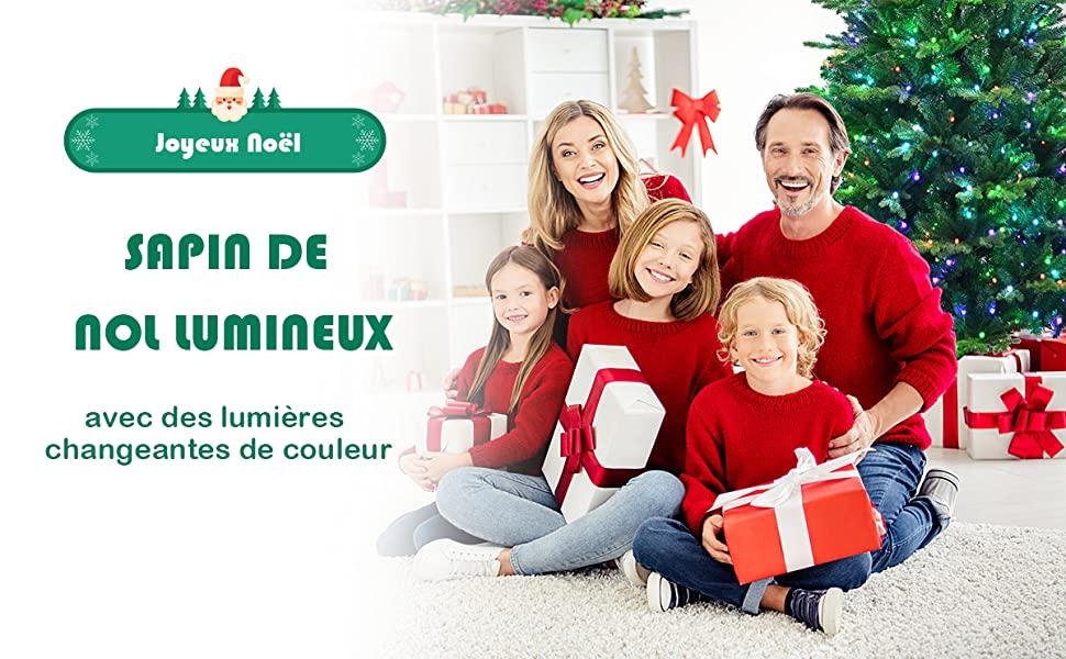  Sapin de Noël Artificiel de 180 cm à Charnière avec 420 Lumières LED de 15 Modes Prédéfinis 1740 Branches en PVC et PE