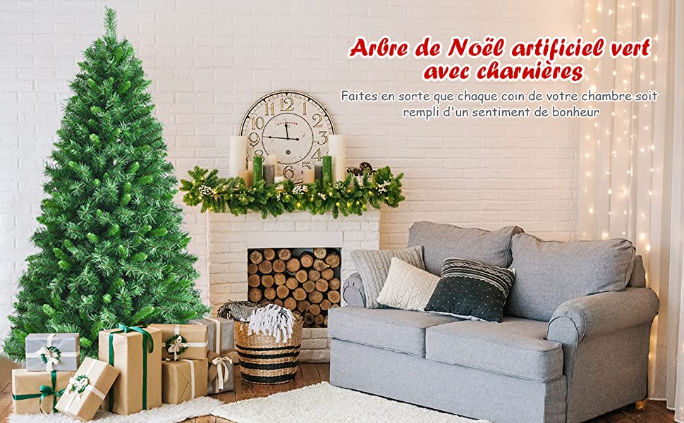 Sapin de Noel Artificiel Arbre de Noël à Charnieres 645 Rameaux avec Support Metallique Pliable 180 cm