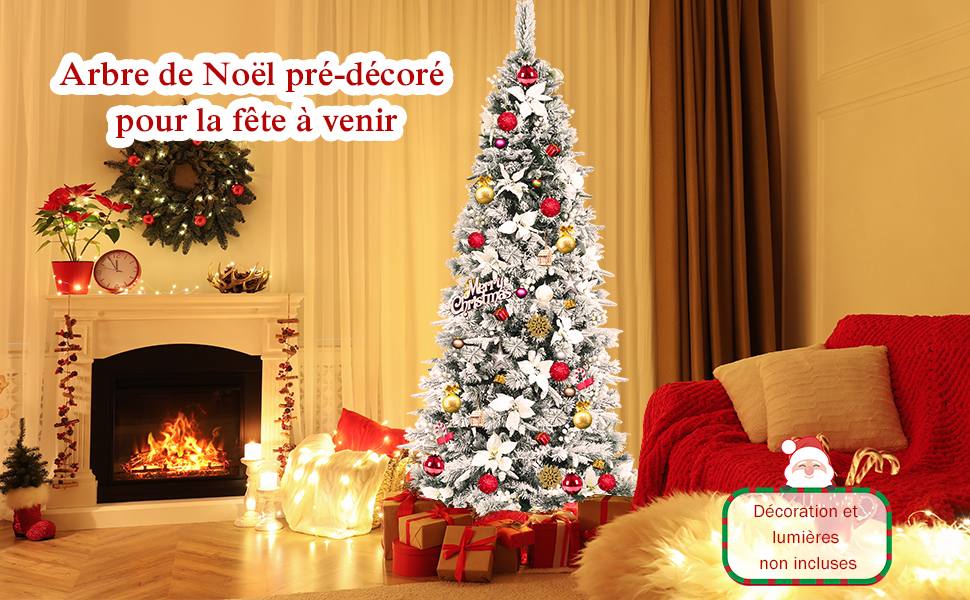 Sapin de Noel Enneigees Longiligne 150 cm avec 228 Baies Blanches et Roses Support Metallique Pliable Decoration de Fêtes