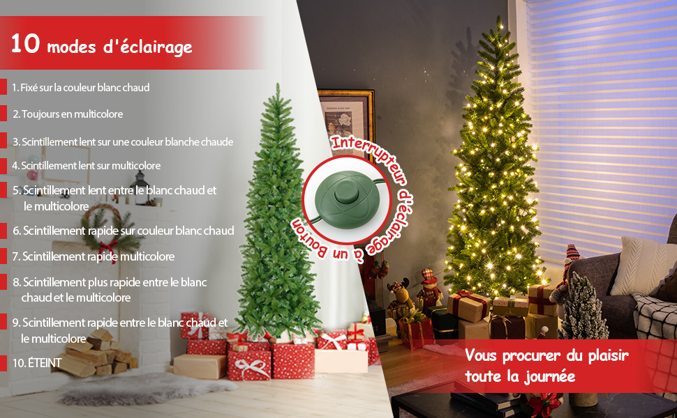 Sapin de Noël artificiel à charnière en épicéa pré-lit avec des lumières  blanches chaudes, un support pliable, un arbre de Noël en PVC écologique  pour la décoration de bureau à domicile 
