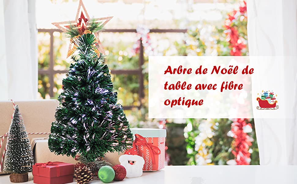  Mini Arbre de Noel en Fibre Optique de 60 cm avec Lumineux a Brancher pour Maison/Fenetre/Cheminee Materiau Nouveau PVC