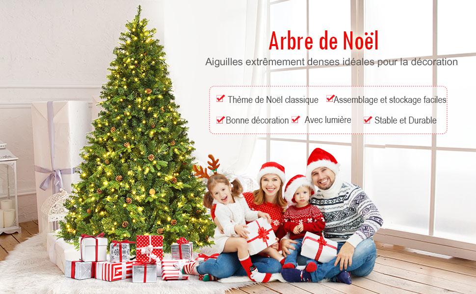 Sapin de Noel Artificiel avec Lumieres LED et Pied en Metal Materiau PVC et PE 210cm