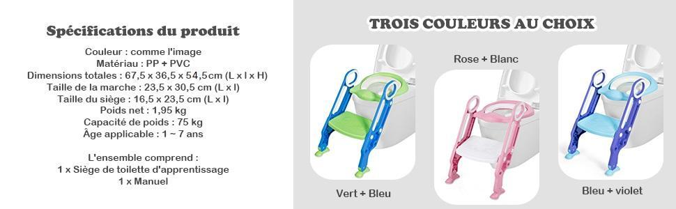 Siege de Toilettes pour Bebe Reglable et Pliable avec Echelle Siege Rembourre Capacite de Charge Max.75KG