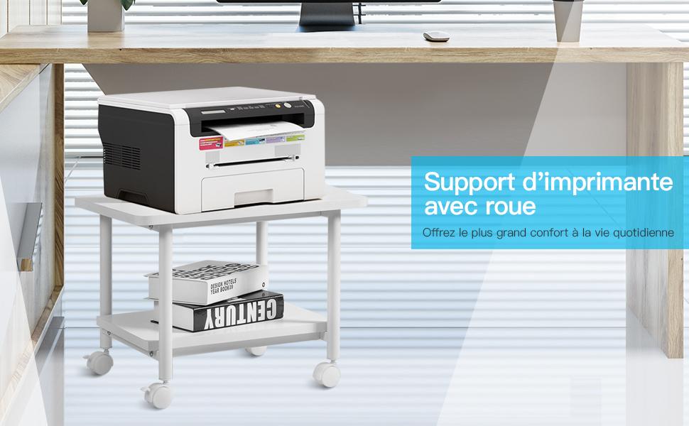 Support dImprimante a Roulette a 2 Niveaux Etagere Rangement a Multi-Fonction Blanc