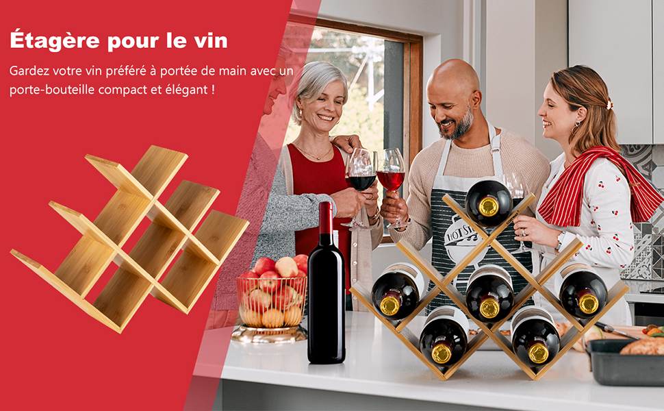 Casier a Vin Presentoir de Bouteilles de vin Rangement pour Cuisine Comptoir de Bar en Bambou