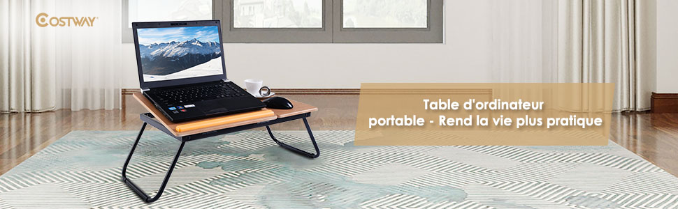 Table pour ordinateur portable mdf noir table de lit pliable avec pieds  réglable ML DESIGN Pas Cher 