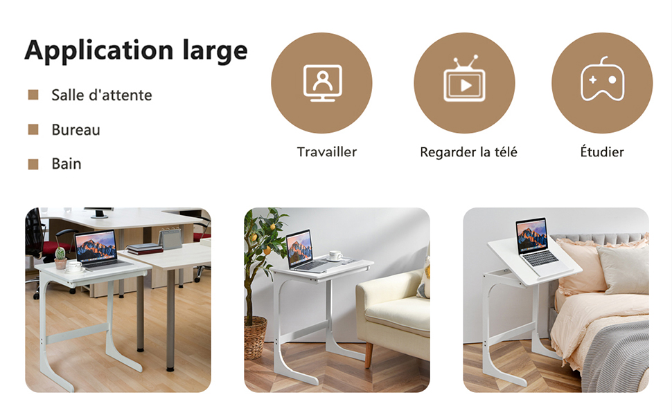 Table de Lit pour Ordinateur Portable avec Plateau Inclinable, pour Salon,  60 x 40 x 70 cm Jaune