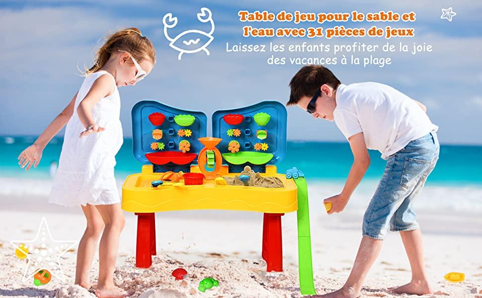 Table dActivite 2 en 1 Table de Sable et Eau Comprend des Accessoires et des Moules 31 PCS