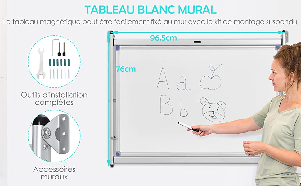 Tableau blanc magnétique effaçable 40X60 CM - Mr.Bricolage