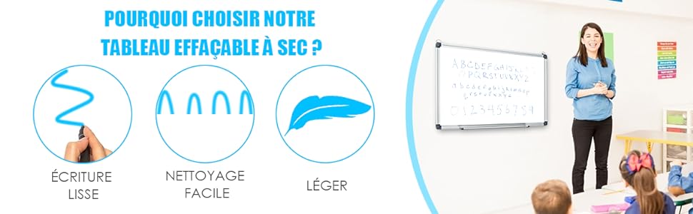 Tableau blanc magnétique effaçable à sec blanc 50x35 cm acier -asaf41563  meuble pro - Conforama