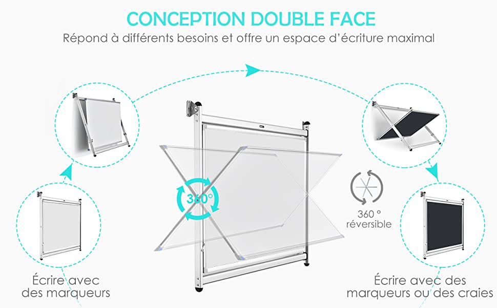 Tableau Blanc Magnétique Double Face 96,5 x 76 cm Effaçable