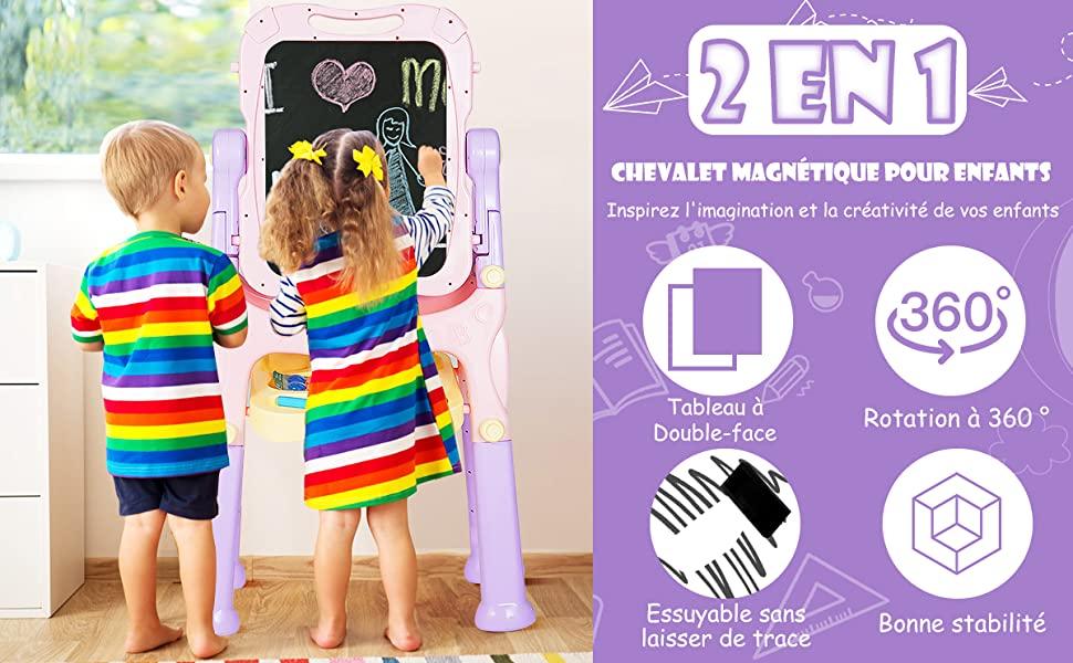 Chevalet pour Enfant 2 en 1 Double Faces Accessoires pour Enfants plus de 3 Ans Violet