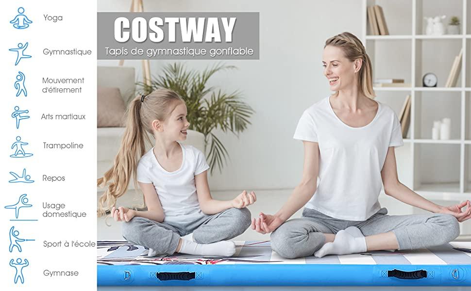 Waterdichte opblaasbare gymnastiekmat 300x100CM trainingsmat opblaasbaar luchtspoor met elektrische pomp voor yoga blauw