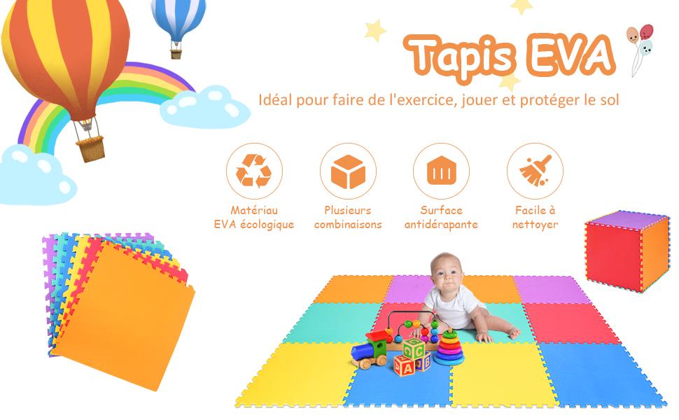 Tapis Puzzle Mousse pour Enfant 12 Pieces Multicolores de 61 x 61cm Tapis de Jeu Resistants