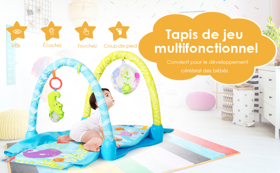 Multifunctionele activiteitenmat Kinderspeelmat met 3 speelgoed Baby Activity Center