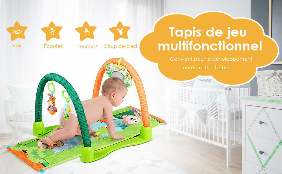  Tapis dEveil Multifonction Tapis de Jeu pour Enfants avec 3 Jouets Centre dActivite pour Bebe Vert