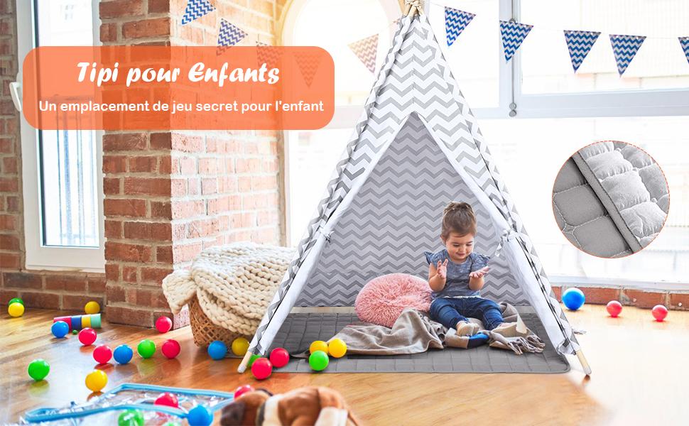 Tipi dIndien pour Enfants avec Tapis et Sac de Transport 160 x 120 x 120 cm