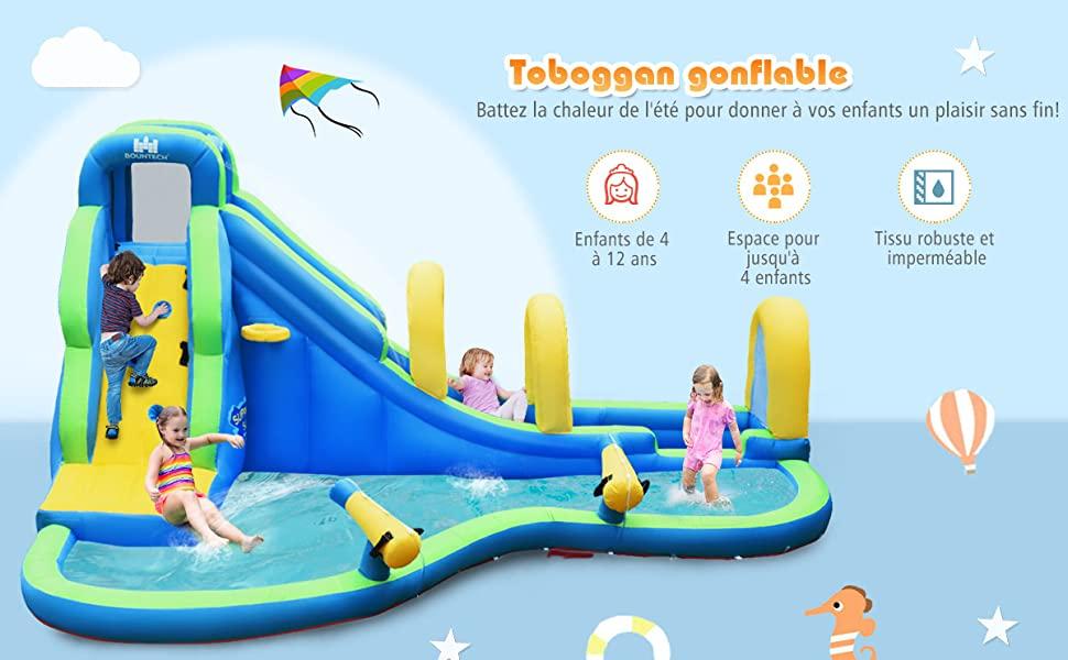 Chateau Gonflable avec Toboggan Aquatique-Pistolet de lEau-Fait Max.120 kg avec (Souffleur non inclus)