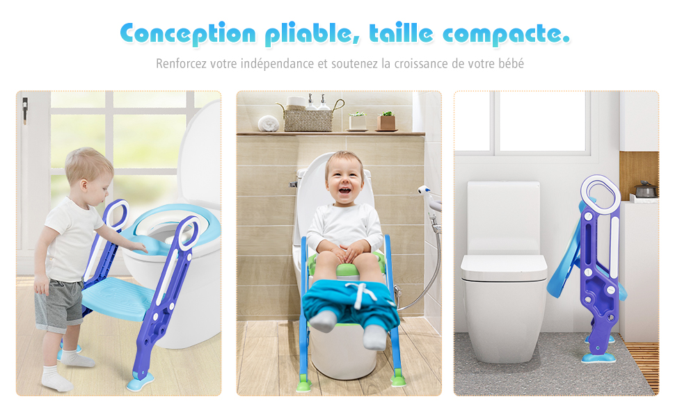 Siège de Toilettes pour Bébé Réglable et Pliable avec Echelle