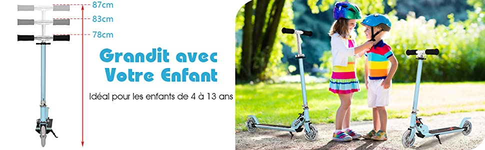 Trottinette Enfant Pliable 2 Roues Unisexe Bleue Charge 30kg Max Garçon Et  Fille 