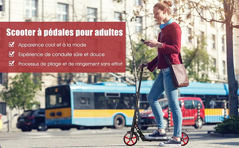 Trottinette a 2 Roues avec Frein Pliable 3 Hauteurs Aajustables Fait en Alliage dAluminium Charge Max.100KG Noir et Rouge