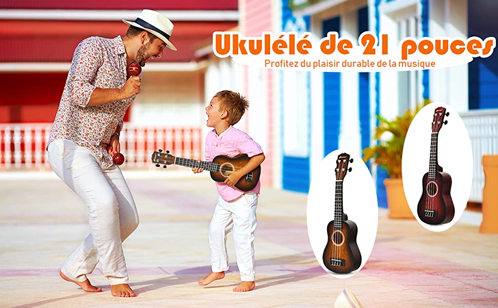 21 Pouces Ukulele Kit Uke En Bois Pour Debutant Enfant Adulte avec Sac de Transport Accordeur Numerique Rouge