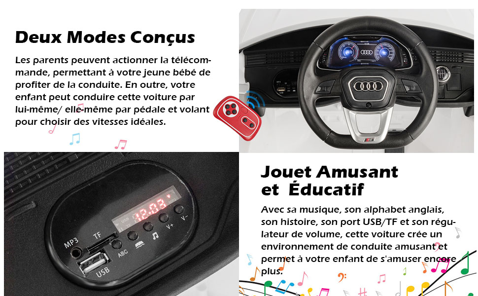Voiture Électrique 12 V pour Enfants 2 Moteurs Vitesse Max : 5 km/h  Télécommande 2.4G Lumières LED MP3 Effect Sonore Rouge - Costway
