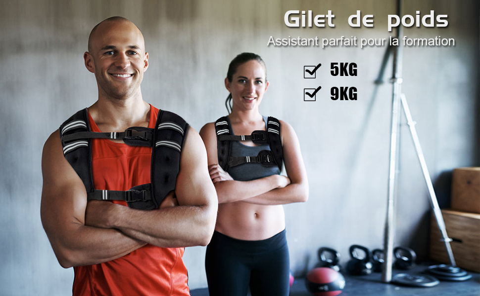 Gilet Leste de 5KG Reglable pour Poids Entrainement et Musculation Exercice Noir