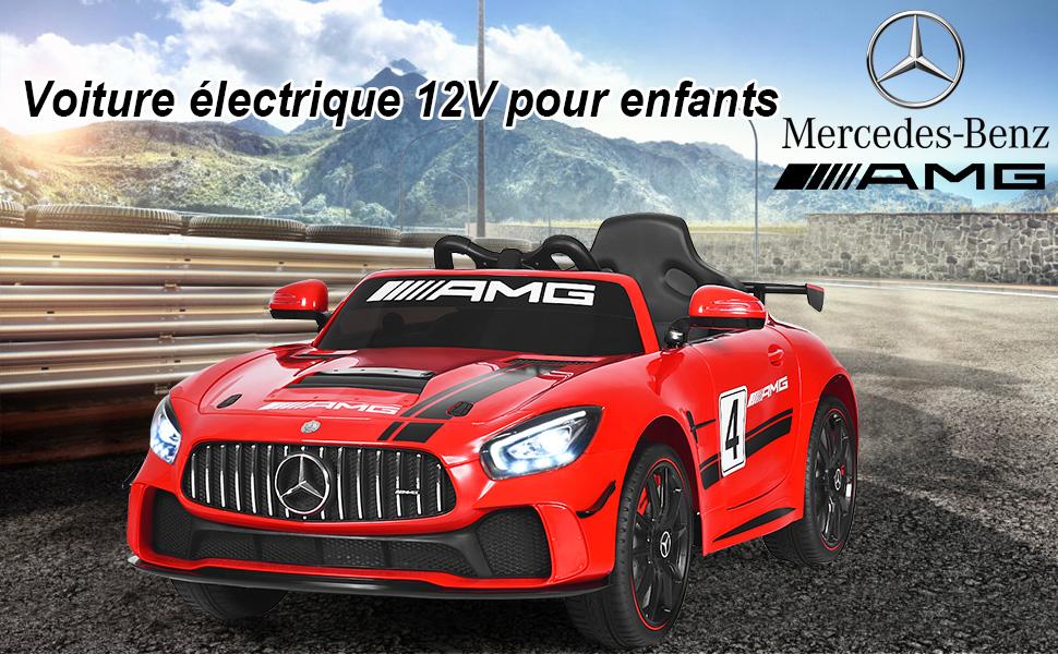 Voiture Sport Electrique 12 V pour Enfants Vitesse Max.: 5 km/h Telecommande 2.4G MP3 Effets Sonores Lumineux Rouge