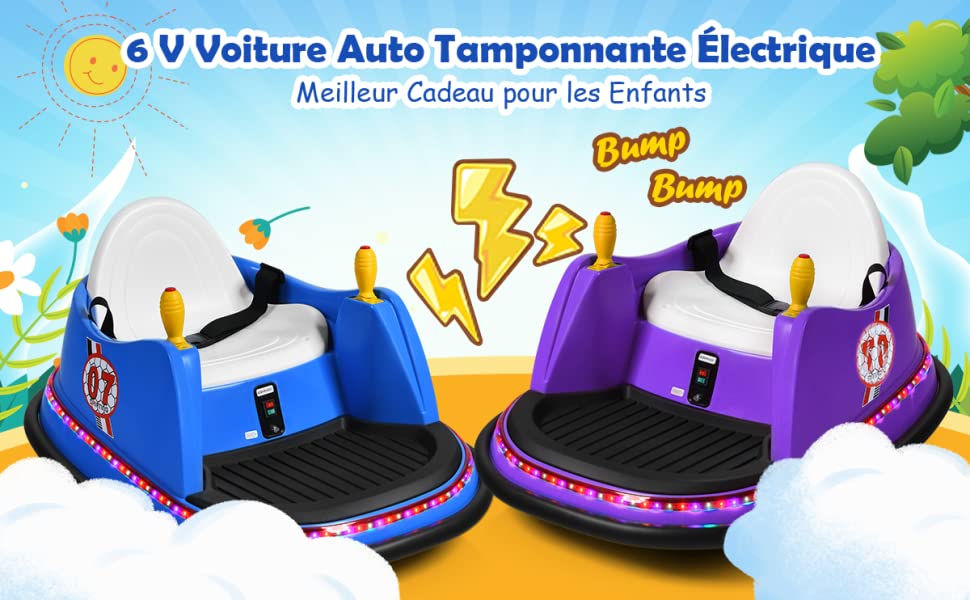  Voiture Auto Tamponneuse Electrique 6V pour Enfants 2-5 Ans avec Telecommande Effet Sonore et Lumineux 57x75x42cm Violet