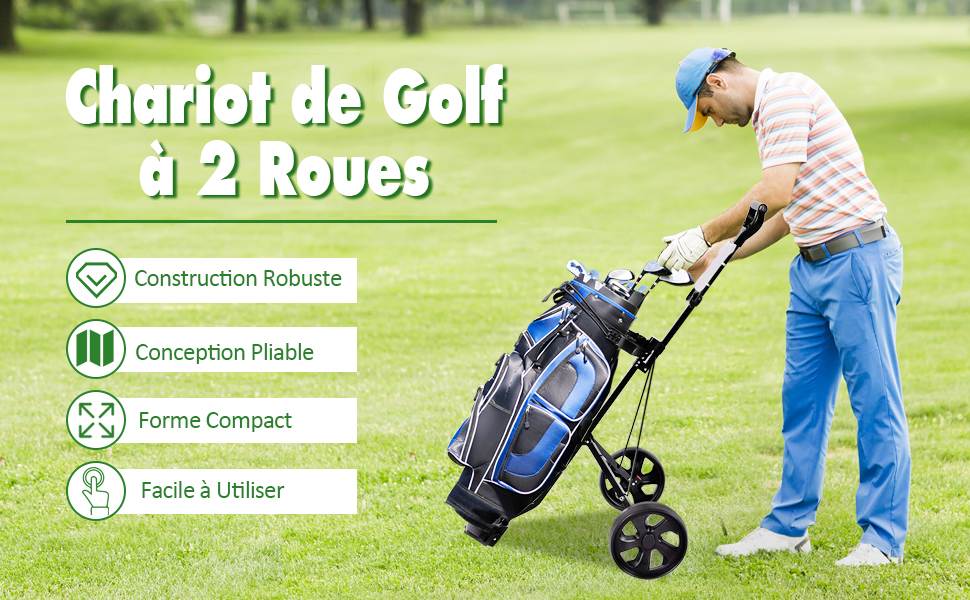 Opvouwbare golftrolley met 2 wielen, 4 tees, 4 ballen en scorebord voor eenvoudige opslag en transport