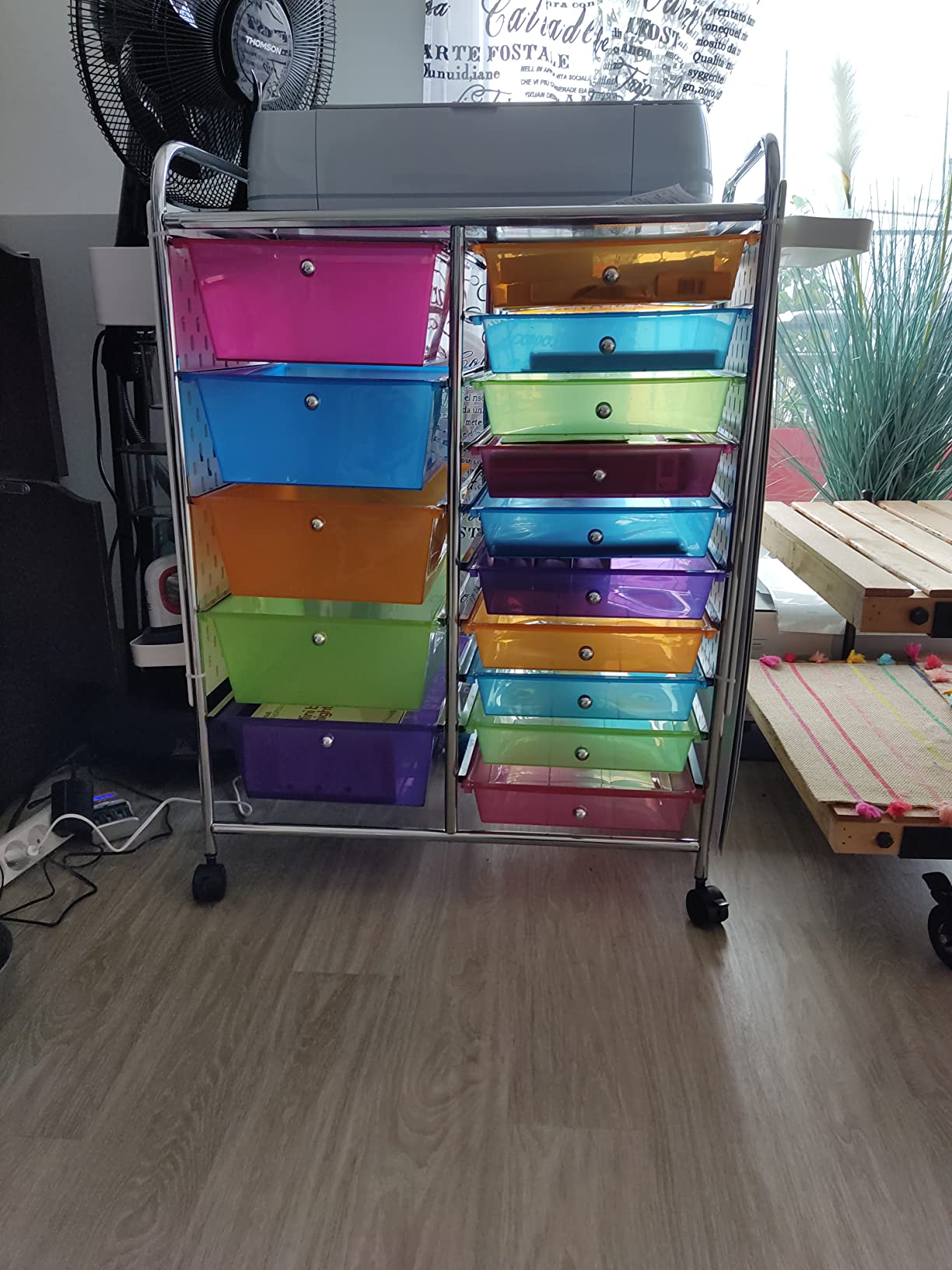COSTWAY tour de rangement plastique à tiroirs rangement pour bureau  amovibles avec roulettes 32.5 x 37 x 86 cm multi couleur